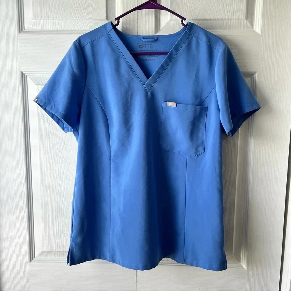 Figs Womens Lg Scrub Top Blue / Aqua Technical Collection
